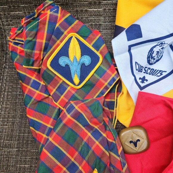 Vintage Neckerchief Scarf Boy Scout America Cub BSA Eagle Weeblo Plaid Slide Lot - Picture 3 of 5